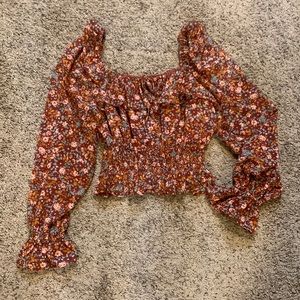 NWOT Square neck floral cropped blouse
